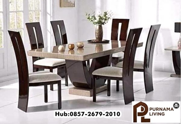 purnama living Meja Makan Marmer 6 Kursi