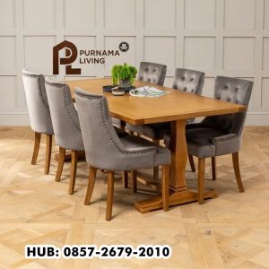 Meja Makan Kayu Jati 6 Kursi Grey Scoop