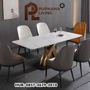 Set Meja Makan Marmer Stainless Gold