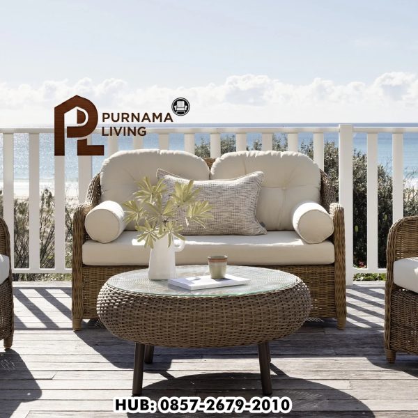 Set Sofa Santai Rotan Luar Ruangan Plantation dengan Meja Kopi Set Sofa Santai Plantation