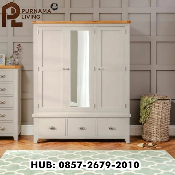 Lemari Baju Minimalis 3 Pintu Downton Grey