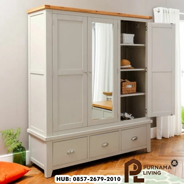 Lemari Baju Minimalis 3 Pintu Downton Grey