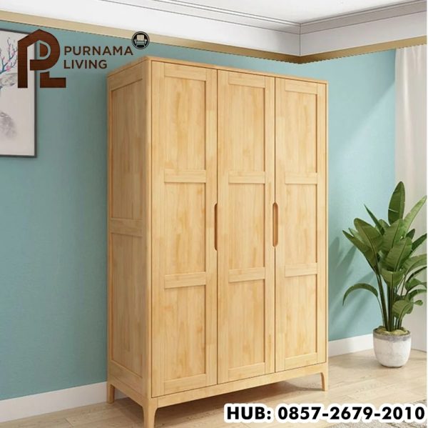 Lemari Pakaian Kayu Minimalis 3 Pintu Natural