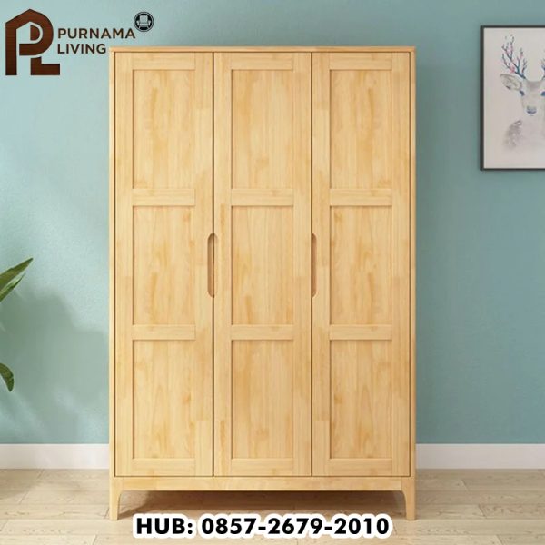 Lemari Pakaian Kayu Minimalis 3 Pintu Natural