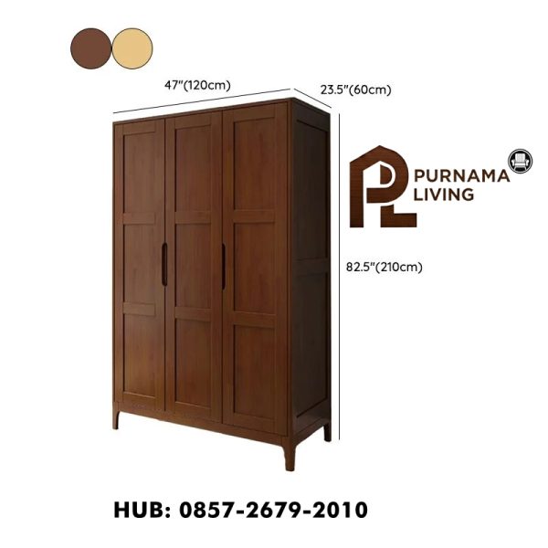Lemari Pakaian Kayu Minimalis 3 Pintu Natural