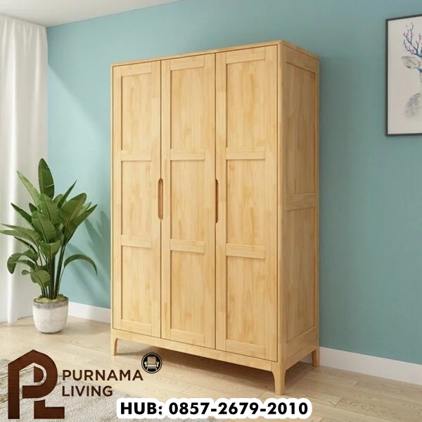 Lemari Pakaian Kayu Minimalis 3 Pintu Natural