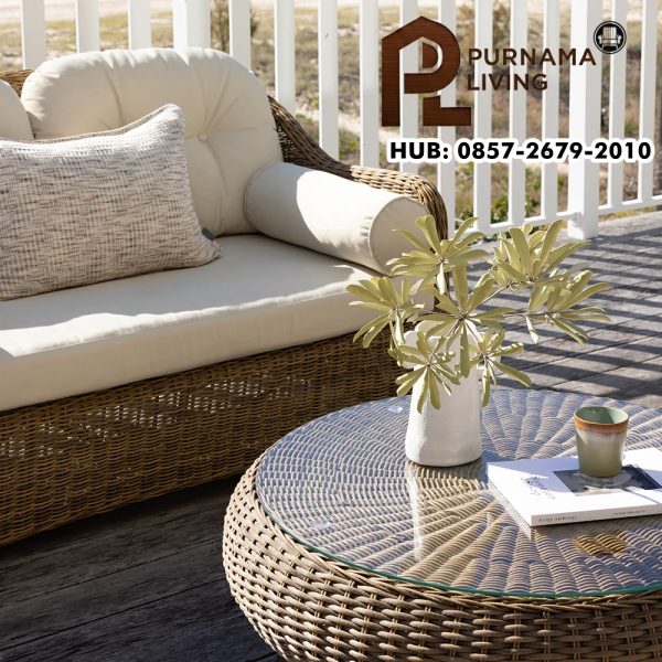 Set Sofa Santai Rotan Luar Ruangan Plantation dengan Meja Kopi Set Sofa Santai Plantation