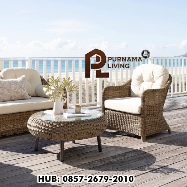 Set Sofa Santai Rotan Luar Ruangan Plantation dengan Meja Kopi Set Sofa Santai Plantation