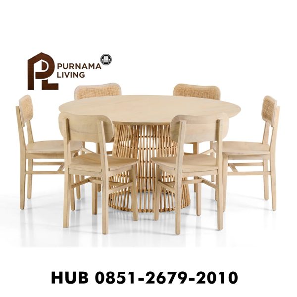 Set Meja Makan Bundar Tamborine 6 Kursi Ettalong