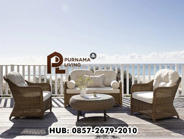 Set Sofa Santai Rotan Luar Ruangan Plantation dengan Meja Kopi Set Sofa Santai Plantation
