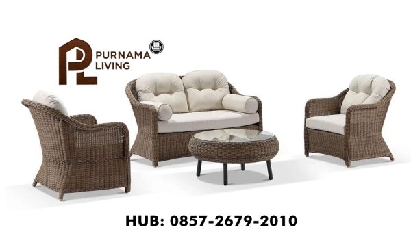 Set Sofa Santai Rotan Luar Ruangan Plantation dengan Meja Kopi Set Sofa Santai Plantation
