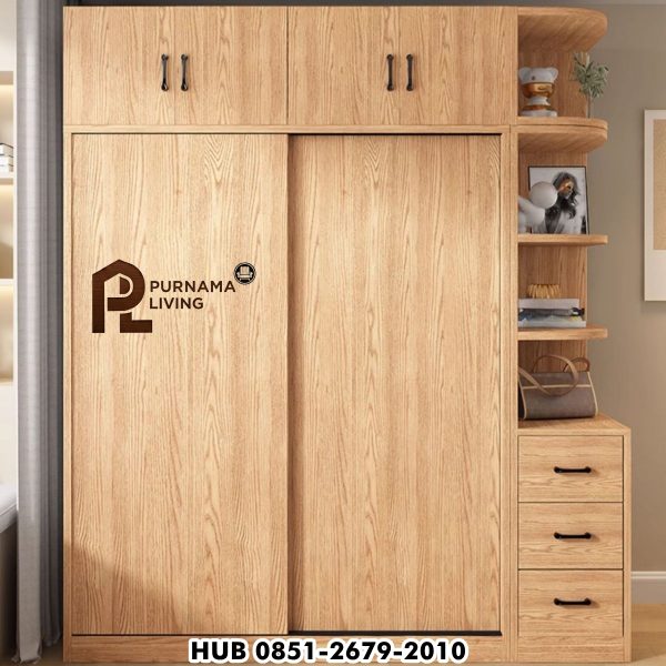 Lemari Pakaian Minimalis Pintu Sliding Dengan Rak