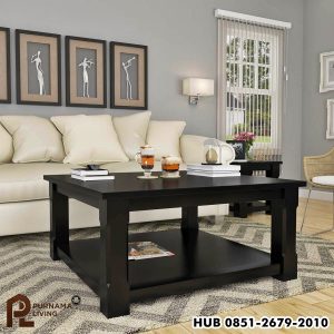 Meja Kopi Persegi Hitam 2 Tingkat Kayu Solid Brimson
