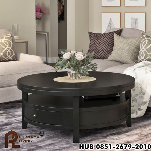 Meja Kopi Bundar Modern Hitam Model Toledo