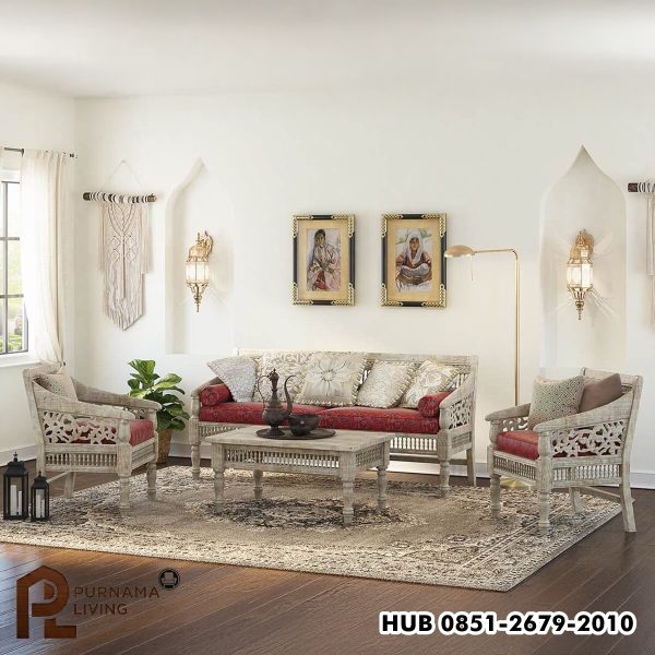 Set Sofa 4 Bagian Ukiran Klasik Gaya Maroko Pennsylvania