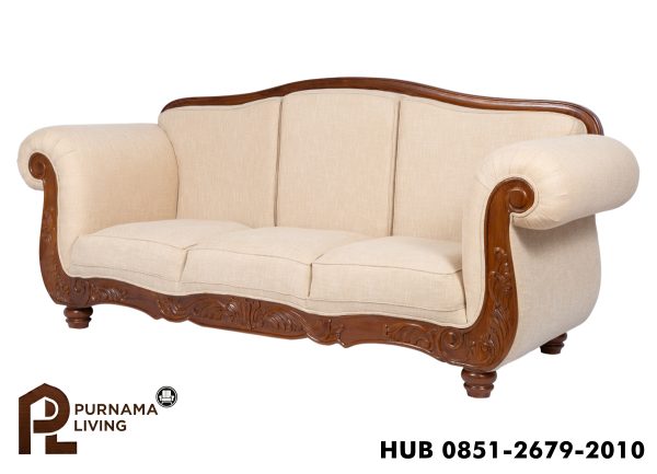 Sofa 3 Dudukan Berlapis Kain Gaya Victoria Denali