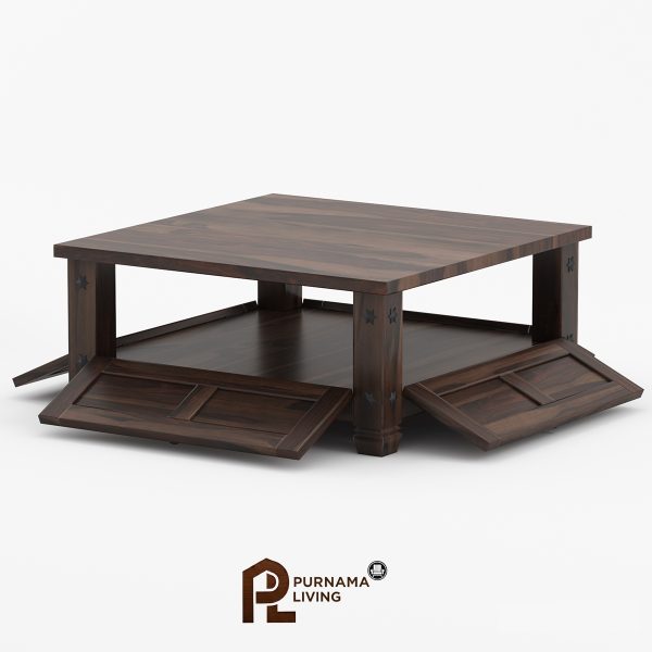 Meja Kopi Rustic Persegi 4 Pintu Modern