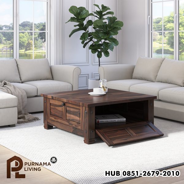 Meja Kopi Rustic Persegi 4 Pintu Modern