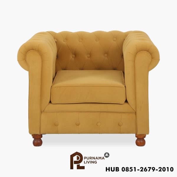 Sofa Chesterfield 1 Dudukan Warna Mustard Gold