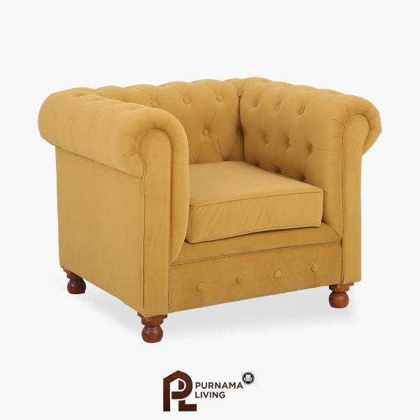 Sofa Chesterfield 1 Dudukan Warna Mustard Gold