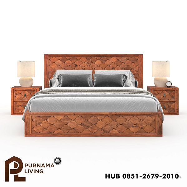 0428257_bow-modern-weave-pattern-solid-wood-platform-bed-frame Difan Modern Kayu Jati Solid Model Anyaman