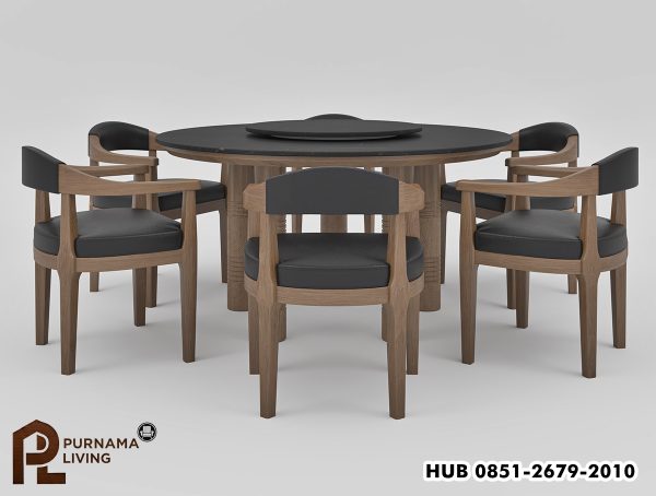 Set Meja Makan Bundar Modern Flint 6 Orang
