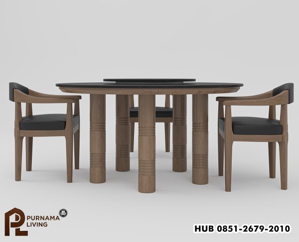 Set Meja Makan Bundar Modern Flint 6 Orang