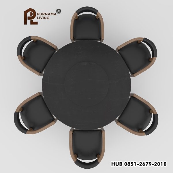 Set Meja Makan Bundar Modern Flint 6 Orang