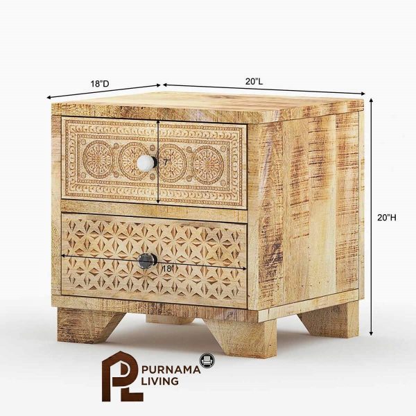 Meja Nakas 2 Laci Ukiran Bergaya Pedesaan Model Cumbria