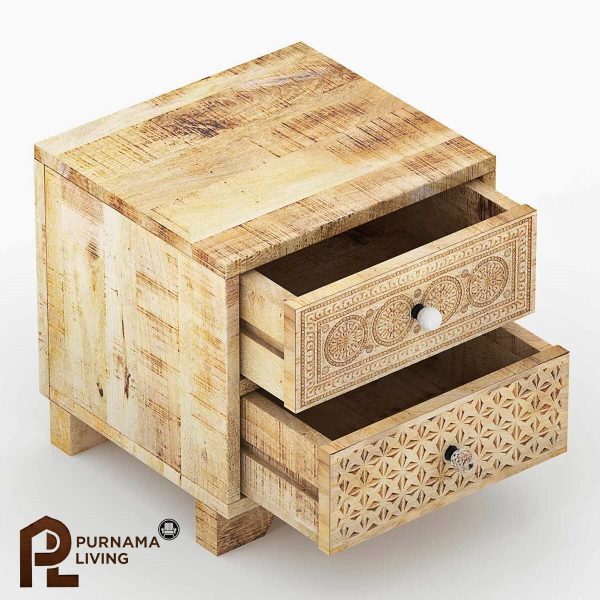 Meja Nakas 2 Laci Ukiran Bergaya Pedesaan Model Cumbria