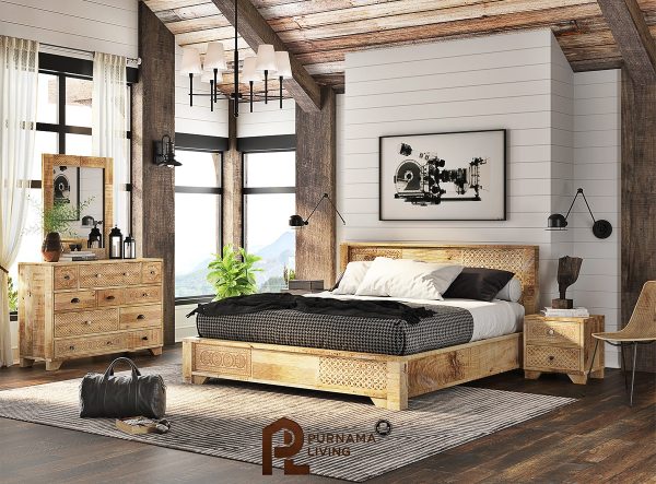 Meja Nakas 2 Laci Ukiran Bergaya Pedesaan Model Cumbria